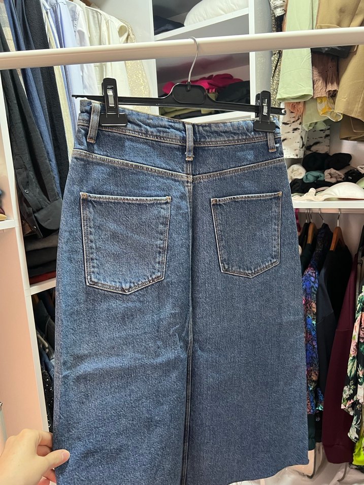 Kadın Mavi Kot Midi Etek - Görsel 5