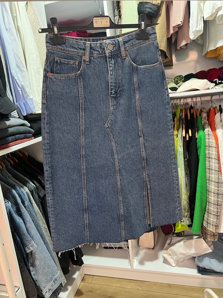 Kadın Mavi Kot Midi Etek - Görsel 2