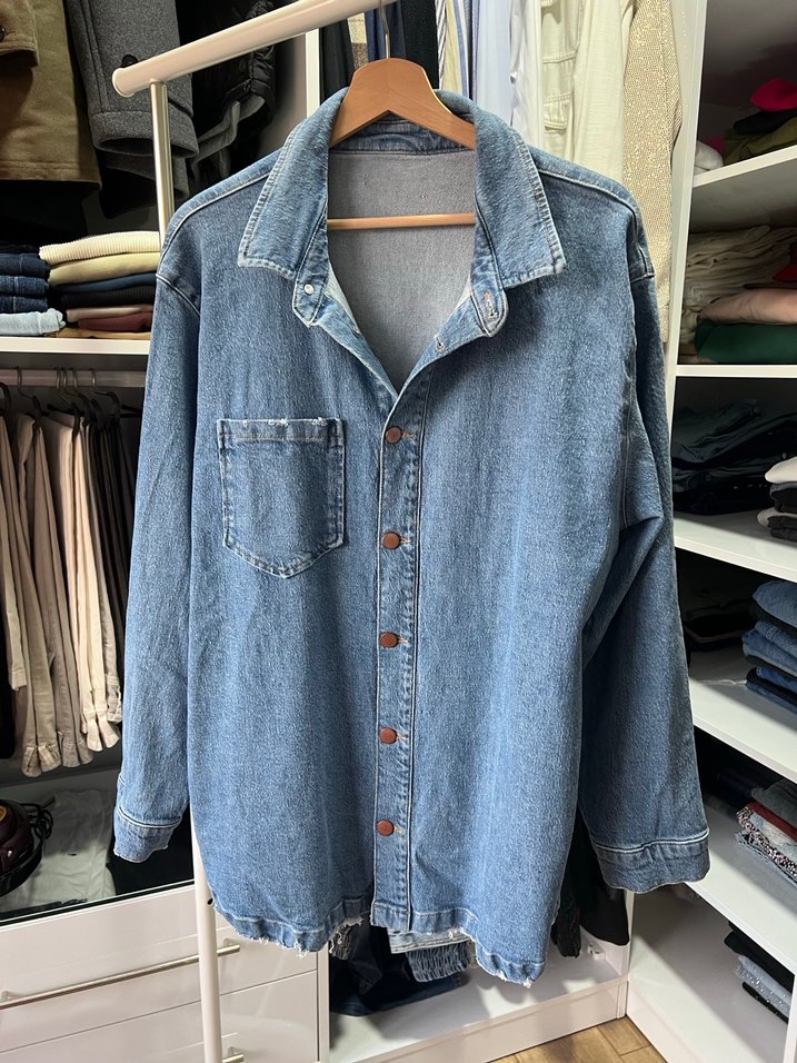 Good American Düğmeli Mavi Denim Kadın Ceket - Görsel 2