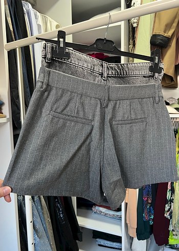 Gri Pilili Mini Kot Etek - Görsel 4