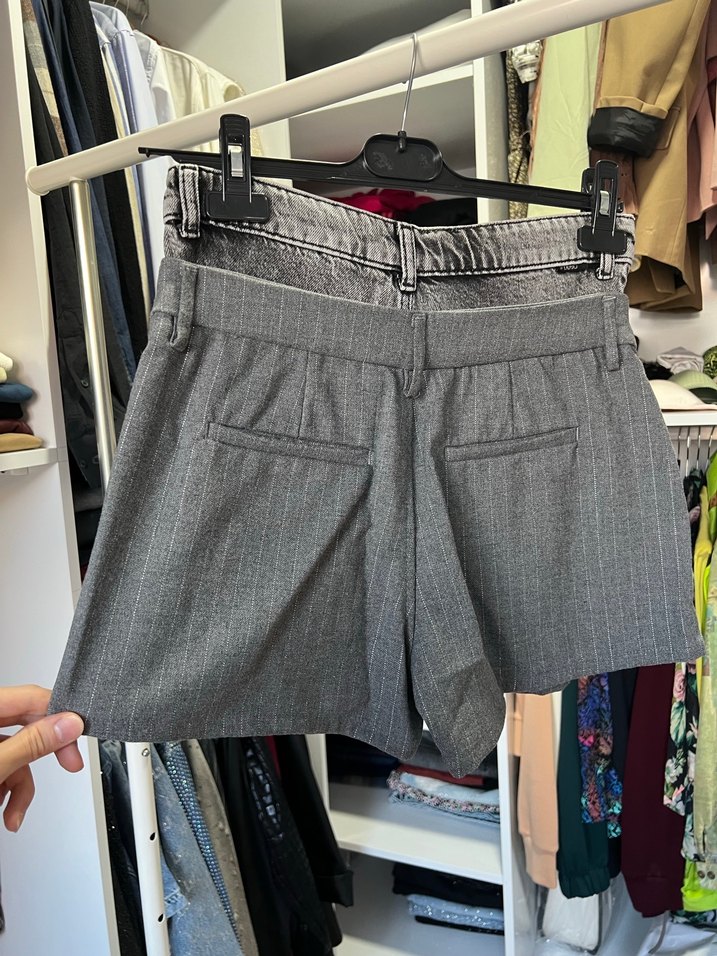 Gri Pilili Mini Kot Etek - Görsel 3