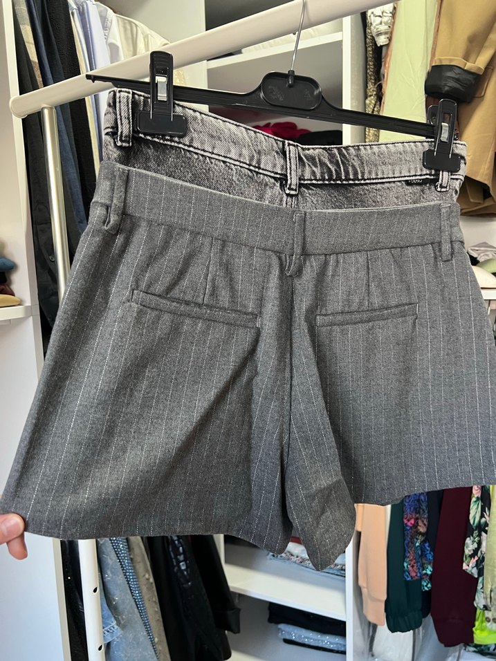 Gri Pilili Mini Kot Etek - Görsel 5