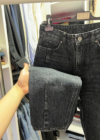 Gri Bol Kesim Midi Kot Pantolon - Görsel 6