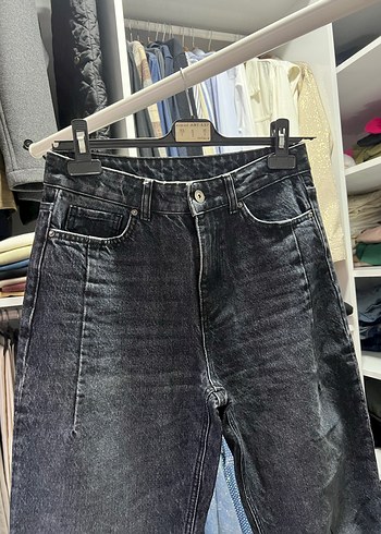 Gri Bol Kesim Midi Kot Pantolon - Görsel 7