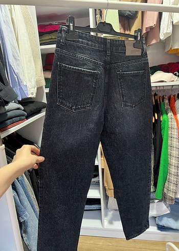 Gri Bol Kesim Midi Kot Pantolon - Görsel 5