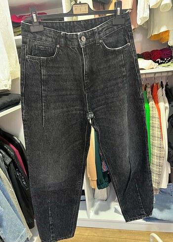 Gri Bol Kesim Midi Kot Pantolon - Görsel 2