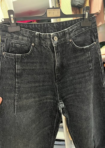 Gri Bol Kesim Midi Kot Pantolon - Görsel 4