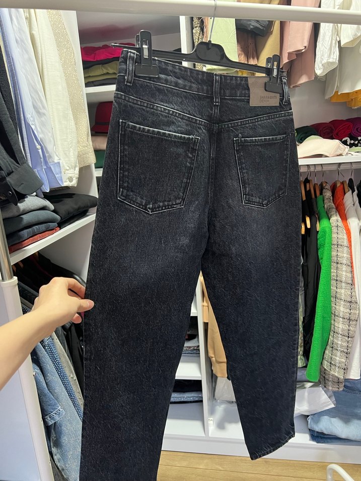 Gri Bol Kesim Midi Kot Pantolon - Görsel 5