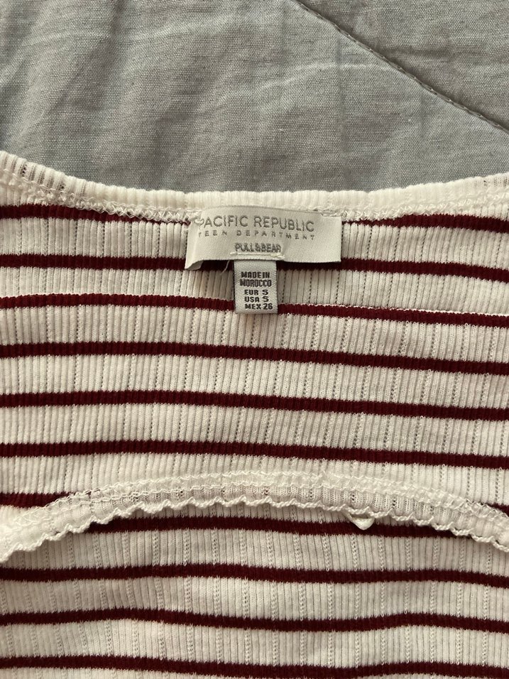 Bordo Çizgili Dantelli İnce Askılı Üst - Görsel 2