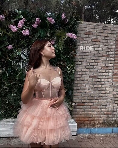 Pembe somon mini elbise