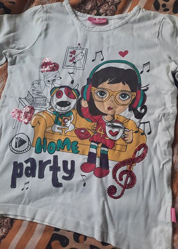 Kız Çocuk Kırmızı Baskılı Kısa Kollu Tişört - Görsel 4