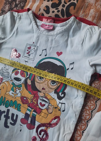 Kız Çocuk Kırmızı Baskılı Kısa Kollu Tişört - Görsel 5