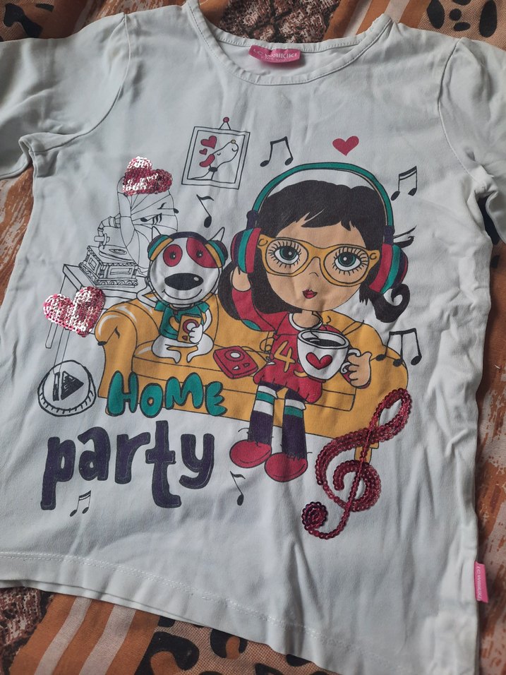 Kız Çocuk Kırmızı Baskılı Kısa Kollu Tişört - Görsel 4