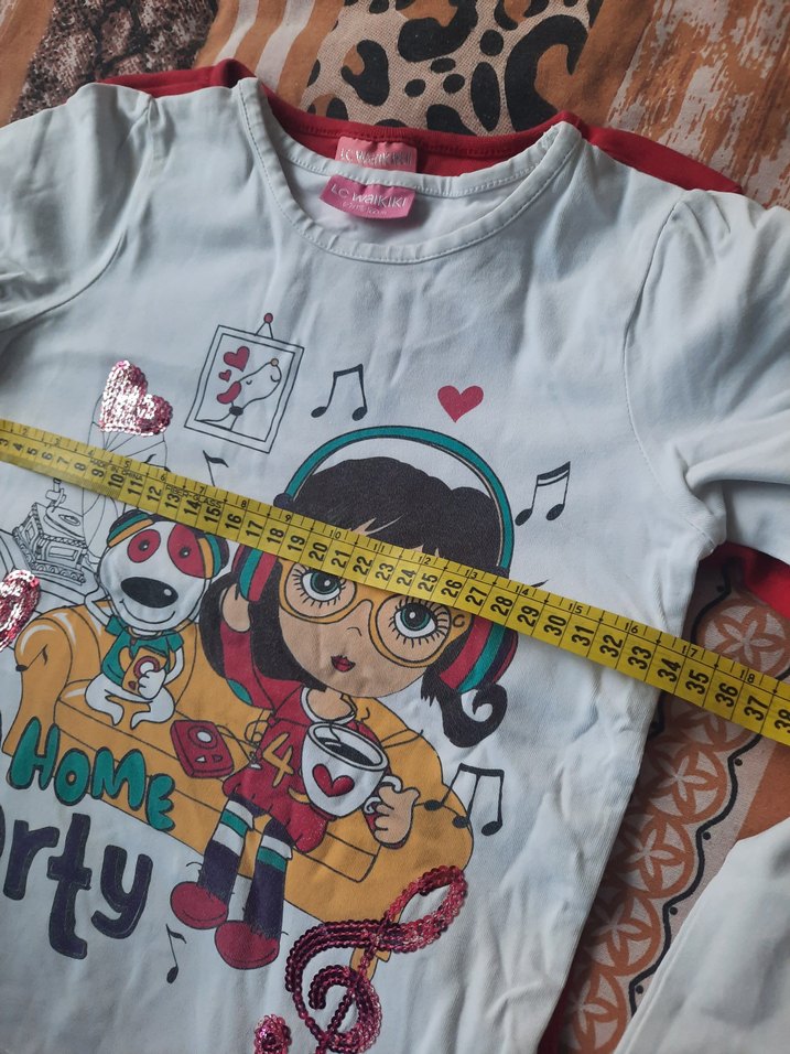 Kız Çocuk Kırmızı Baskılı Kısa Kollu Tişört - Görsel 5