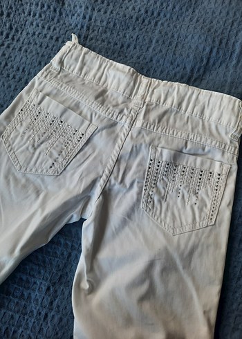 Diğer Düğmeli Beyaz Midi Kadın Kot Pantolon