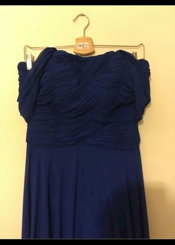 Parlak Mavi Uzun Drapeli Straplez Kadın Elbise - Görsel 7