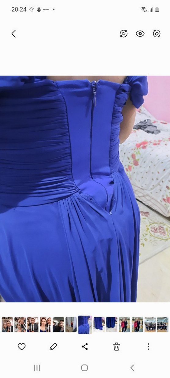 Parlak Mavi Uzun Drapeli Straplez Kadın Elbise - Görsel 3