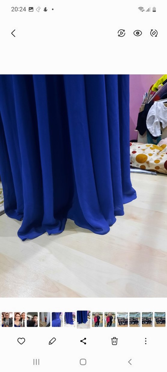 Parlak Mavi Uzun Drapeli Straplez Kadın Elbise - Görsel 5