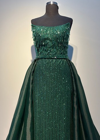 Yeşil Drapeli Uzun Abiye Elbise - Görsel 2