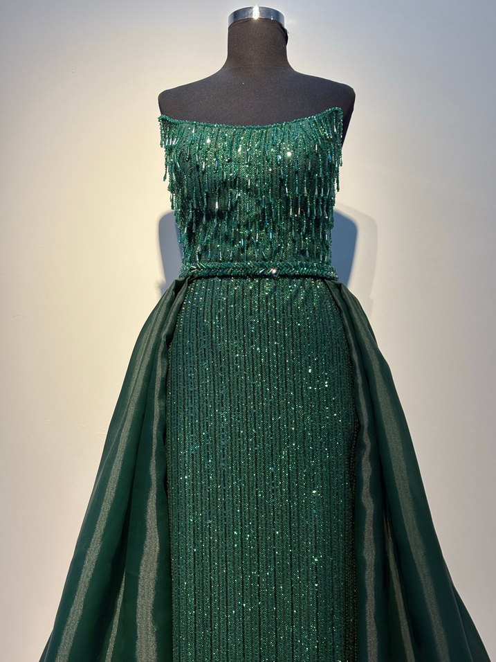 Yeşil Drapeli Uzun Abiye Elbise - Görsel 2