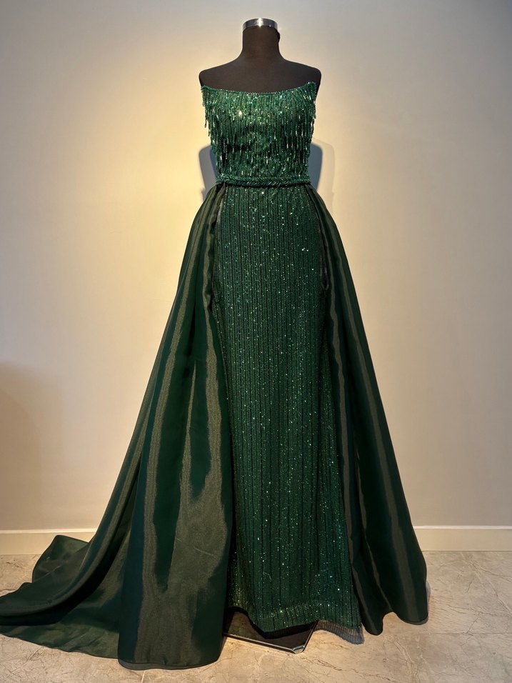 Yeşil Drapeli Uzun Abiye Elbise - Görsel 3