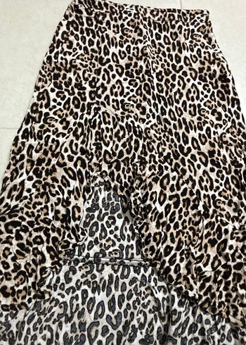34 Beden Leopar Desenli Uzun Fırfırlı Kadın Etek