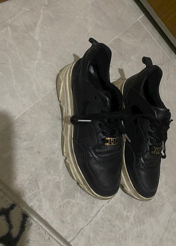 Siyah Yılan Desenli Bağcıklı Stiletto Topuklu Spor Ayakkabı - Görsel 3