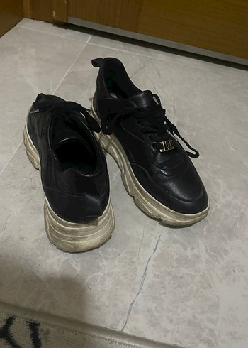 Siyah Yılan Desenli Bağcıklı Stiletto Topuklu Spor Ayakkabı - Görsel 4