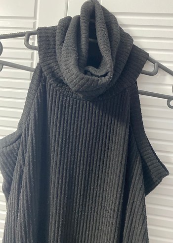 Siyah Triko Uzun Yüksek Yakalı Elbise - Görsel 3