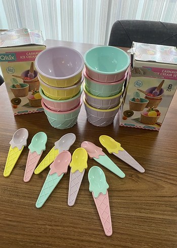 Pastel Renkli Dondurma Kasesi ve Kaşık Seti - Görsel 2