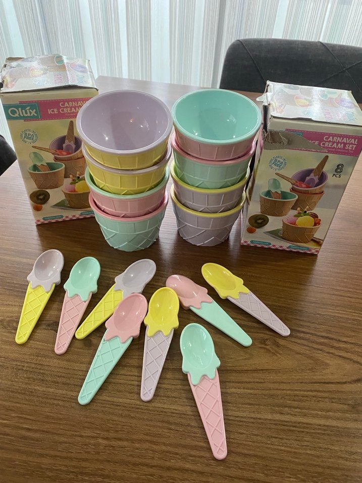 Pastel Renkli Dondurma Kasesi ve Kaşık Seti - Görsel 2