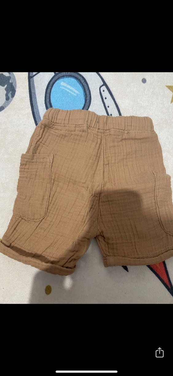 Erkek Çocuk Keten Kemerli Kahverengi Şort - Görsel 2