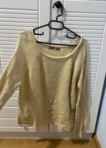 Bej Örgü Kadın Kazak, Rahat Kesim, Uzun Kollu - Görsel 2