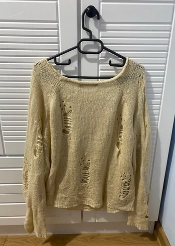 Bej Örgü Kadın Kazak, Rahat Kesim, Uzun Kollu - Görsel 3