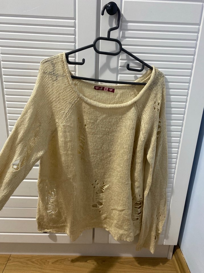 Bej Örgü Kadın Kazak, Rahat Kesim, Uzun Kollu - Görsel 2