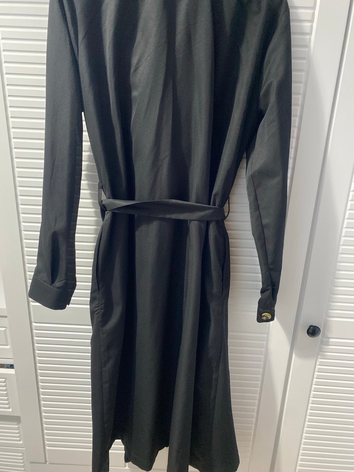 Düğmeli Siyah Uzun Kadın Trençkot - Görsel 3