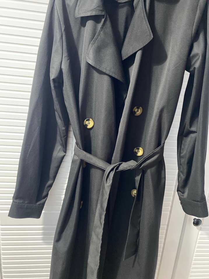 Düğmeli Siyah Uzun Kadın Trençkot - Görsel 2