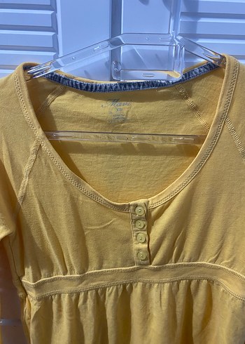 Sarı Düğmeli Bluz, Uzun Kollu, Bol Kesim - Görsel 2