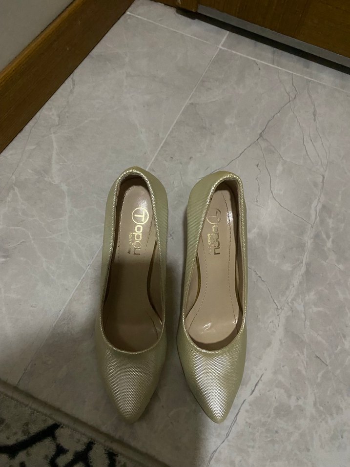 Bej Parlak Yılan Desenli Stiletto Topuklu - Görsel 4