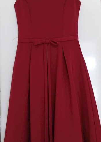 Bordo Pilili Midi Abiye Elbise
