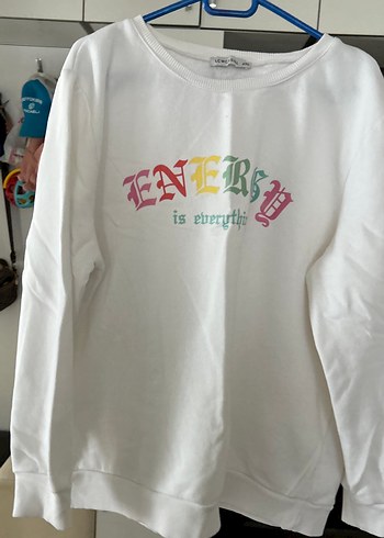 Beyaz Baskılı Uzun Kollu Kadın Sweatshirt