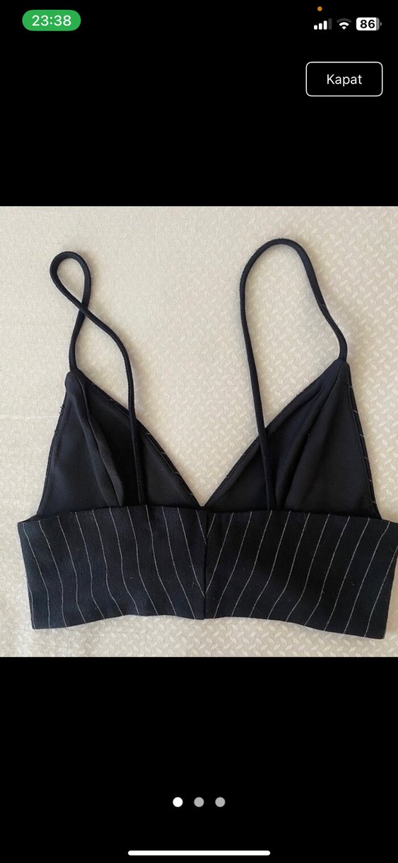 Siyah Çizgili V Yaka İp Askılı Büstiyer - Görsel 2