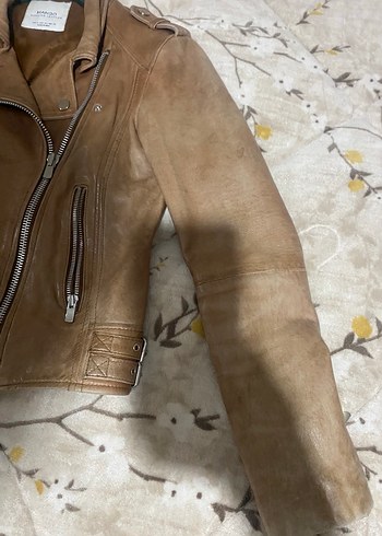 Bej Deri Kadın mango Biker Ceket - Görsel 4