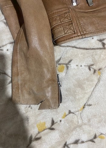 Bej Deri Kadın mango Biker Ceket - Görsel 5