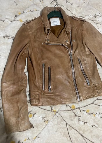 Bej Deri Kadın mango Biker Ceket - Görsel 2