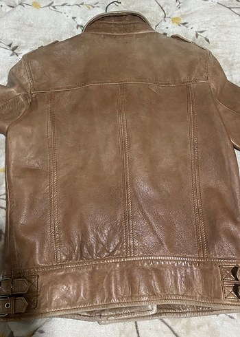 Bej Deri Kadın mango Biker Ceket - Görsel 3