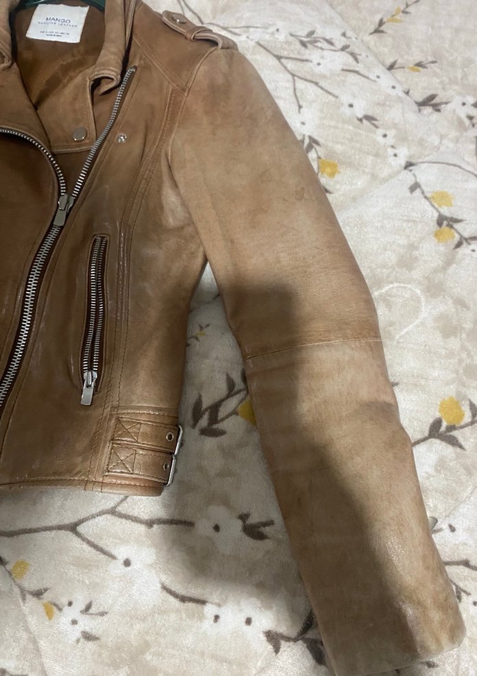 Bej Deri Kadın mango Biker Ceket - Görsel 4