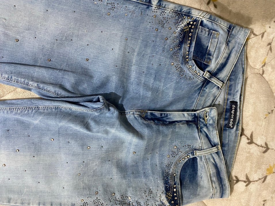 Payet Detaylı Mavi Rahat Kesim Midi Kot Pantolon - Görsel 2