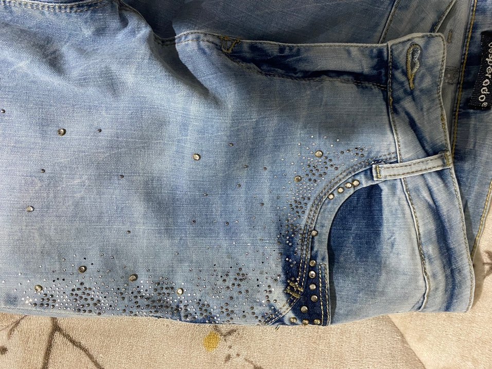 Payet Detaylı Mavi Rahat Kesim Midi Kot Pantolon - Görsel 3