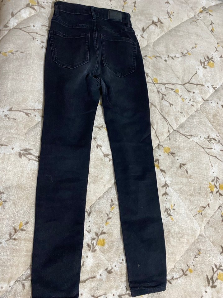 Kadın Siyah Elastik Bel Midi Denim Pantolon - Görsel 2